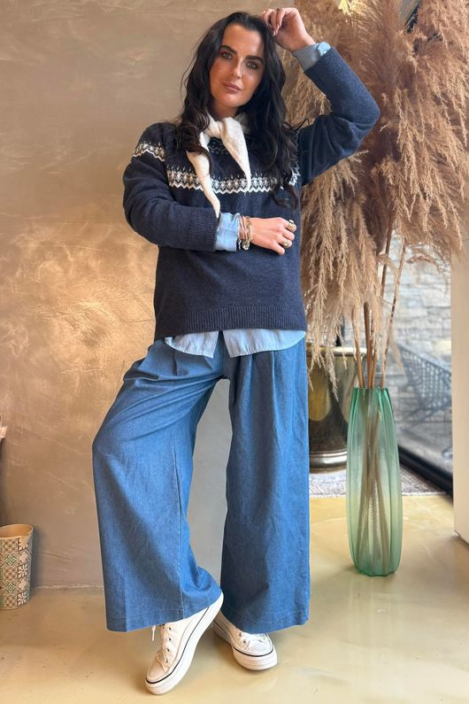 Greta Fair Isle Knit Navy